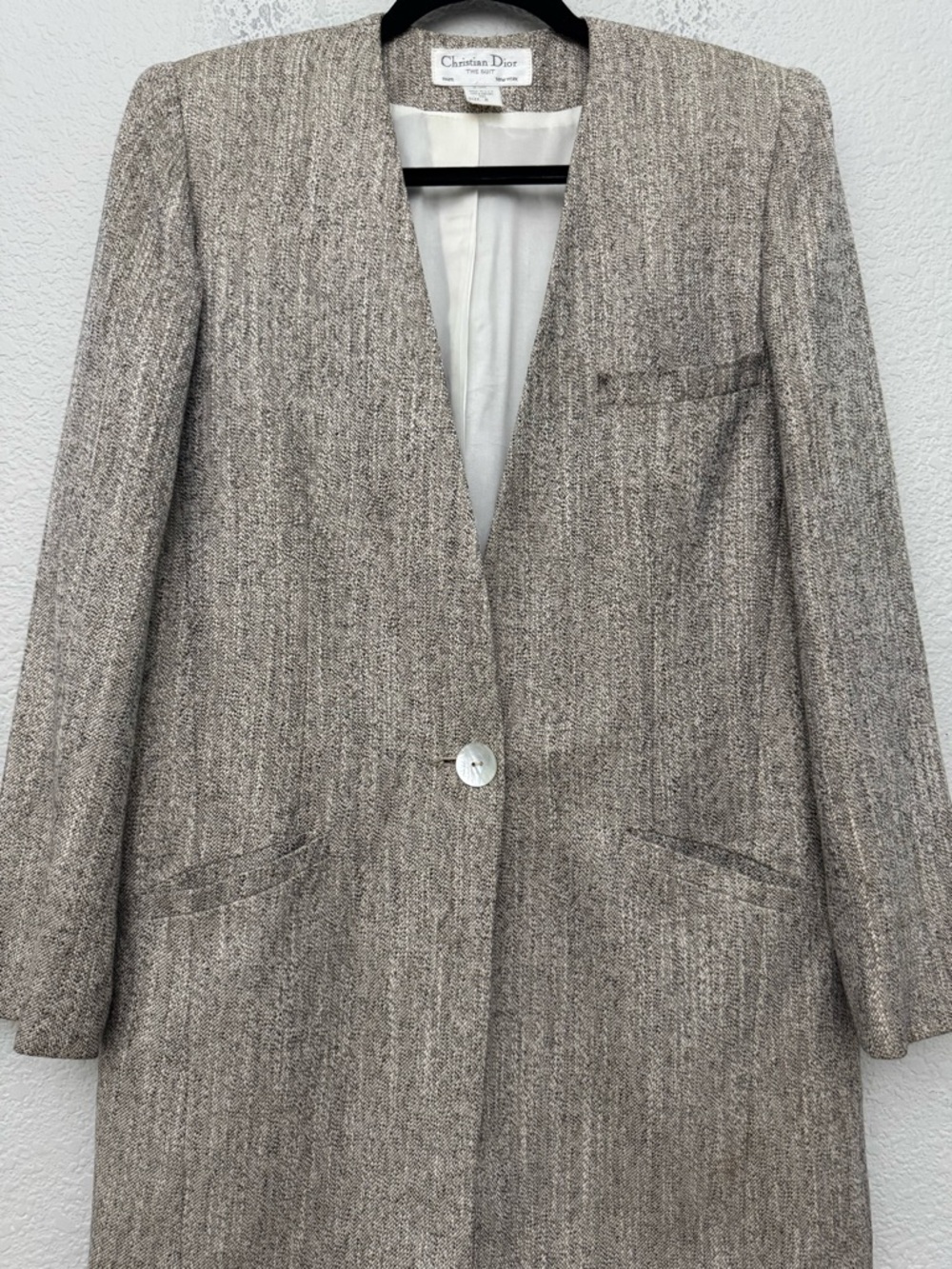 Vintage Christian Dior The Suit Longline Blazer Size 8 Rayon Linen Neutral USA - Picture 2 of 14